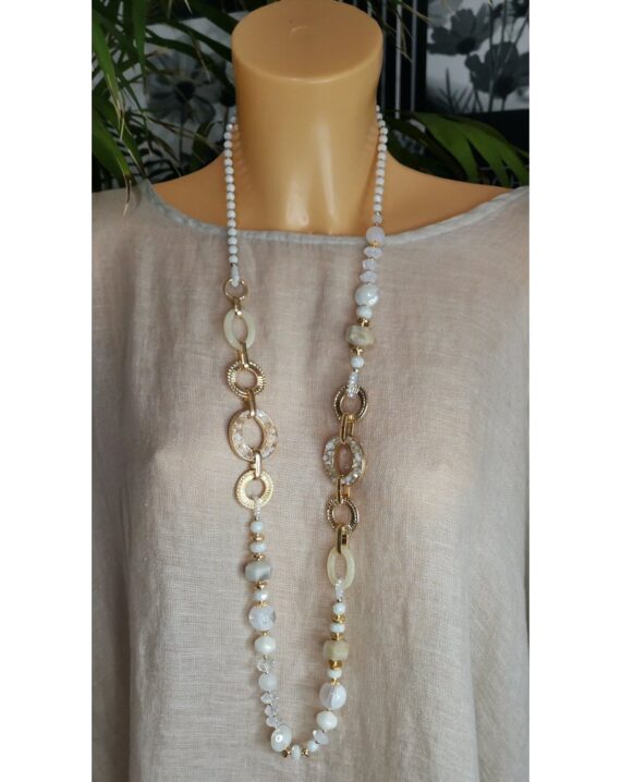 Tessa Marble Beaded Disc Necklace - Pearl White