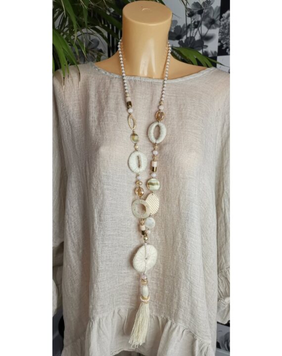 Bianca Beaded Rope Disc Tassel Necklace
