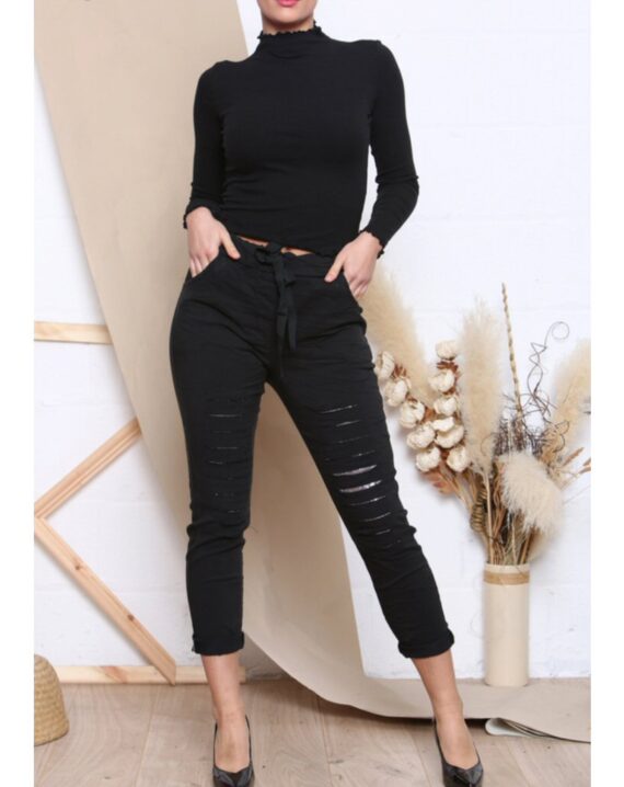 Gillian Ripped Sequin Magic Trousers - Black