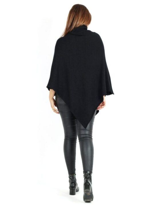 Tina Knitted Star Cowl Neck Poncho - Black