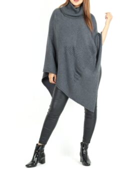 Tina Knitted Star Cowl Neck Poncho - Grey