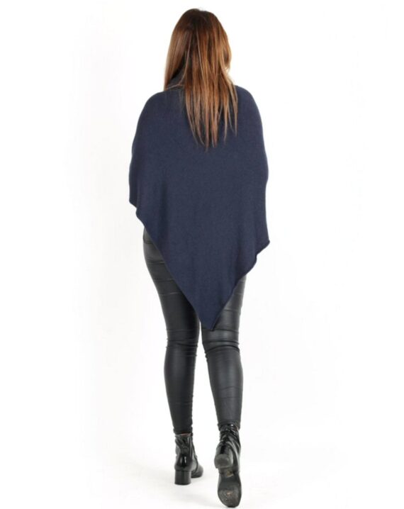Tina Knitted Star Cowl Neck Poncho - Navy