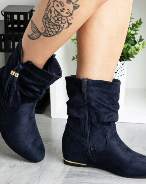 Masie Flat Heel Slouch Ankle Boots - Navy