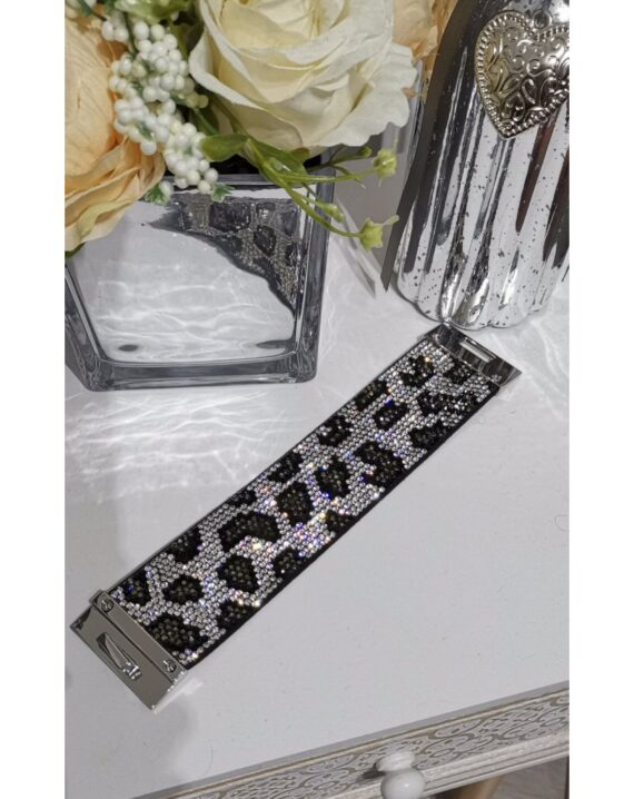 Diamante Cuff Bracelet - Silver-Black