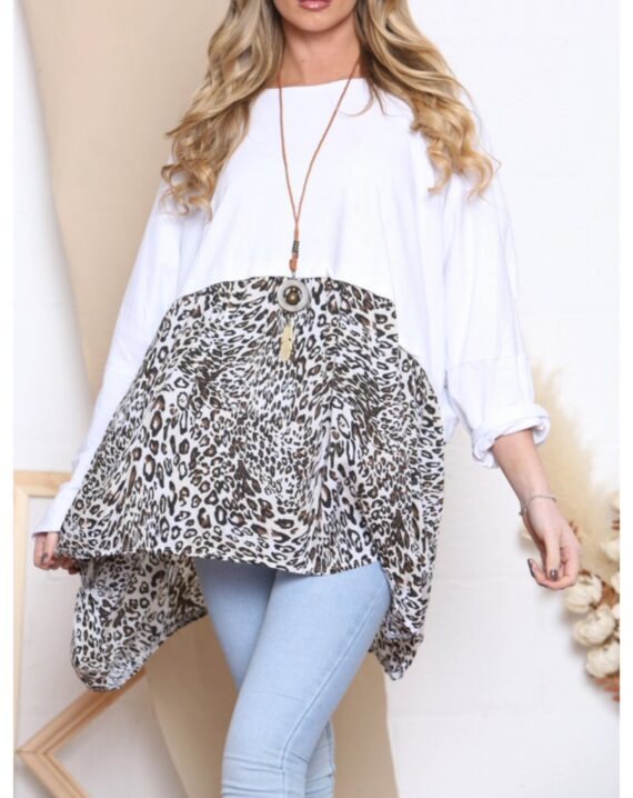 Amber Leopard Print Necklace Top - White