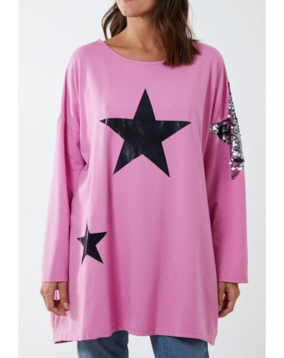 Bethany Oversized Sequin Star Top - Pink