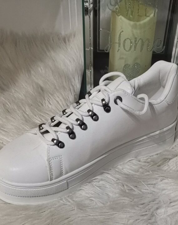 Vicky Chunky Sole Trainers - White-White