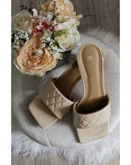 Chelsea Square Toe Quilted Sandals - Beige