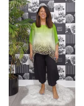 Kennedy Leopard Print Ombre Silk Top - Lime
