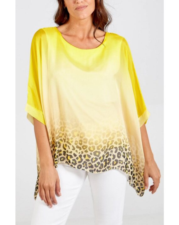 Kennedy Leopard Print Ombre Silk Top - Yellow