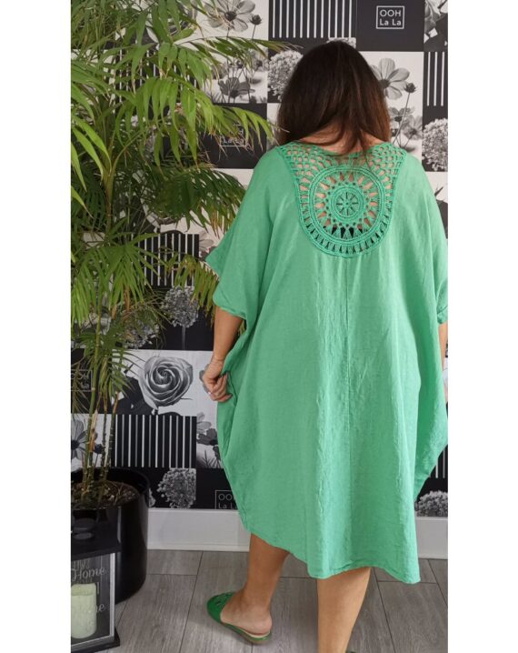 Libby Crochet Back Detail Dress - Green