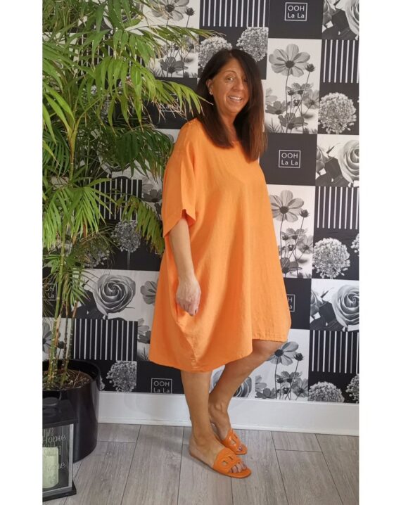 Libby Crochet Back Detail Dress - Orange