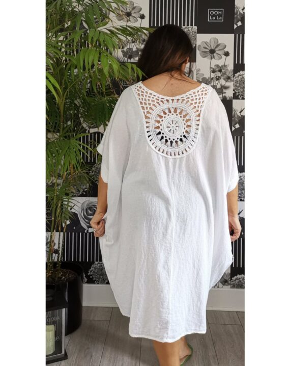 Libby Crochet Back Detail Dress - White