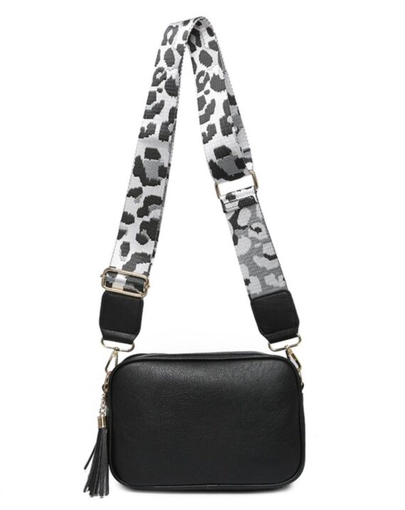 Dina Leopard Print Strap Cross Body Bag - Black