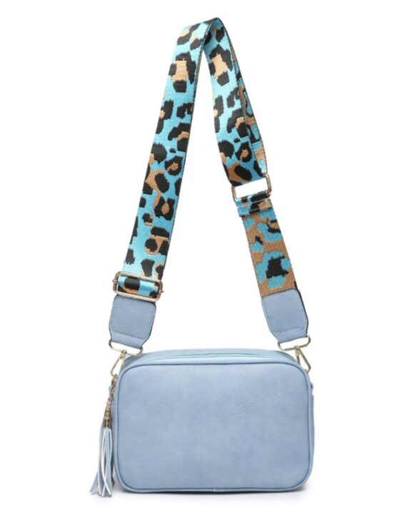 Dina Leopard Print Strap Cross Body Bag - Blue