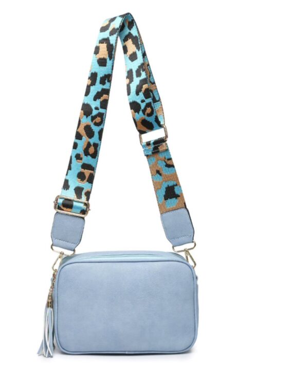 Dina Leopard Print Strap Cross Body Bag - Blue