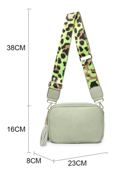 Dina Leopard Print Strap Cross Body Bag - Green