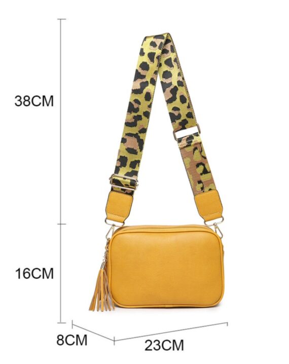 Dina Leopard Print Strap Cross Body Bag - Mustard