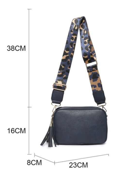 Dina Leopard Print Strap Cross Body Bag - Navy