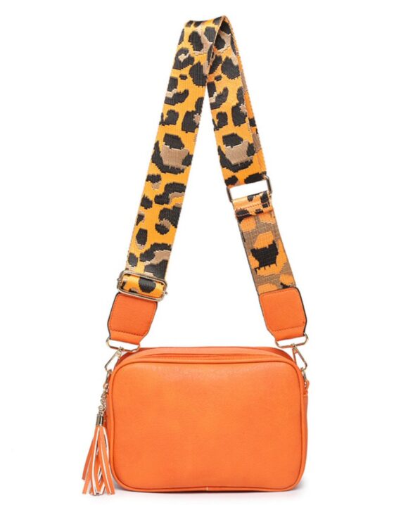 Dina Leopard Print Strap Cross Body Bag - Orange