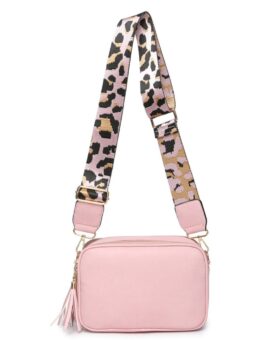 Dina Leopard Print Strap Cross Body Bag - Pink