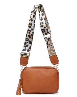 Dina Leopard Print Strap Cross Body Bag - Tan
