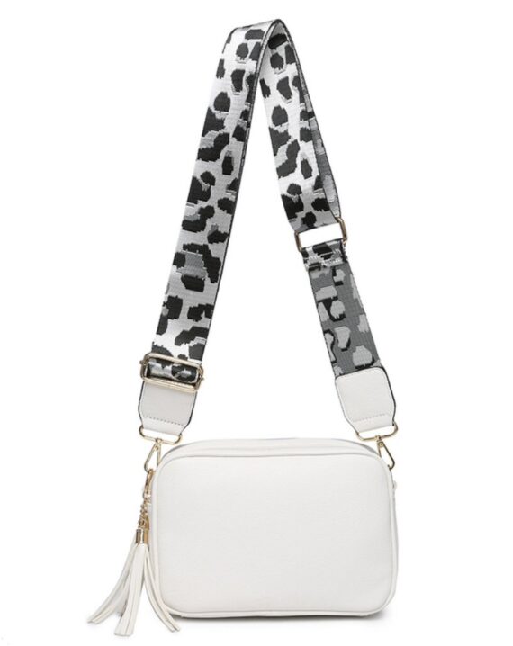 Dina Leopard Print Strap Cross Body Bag - White