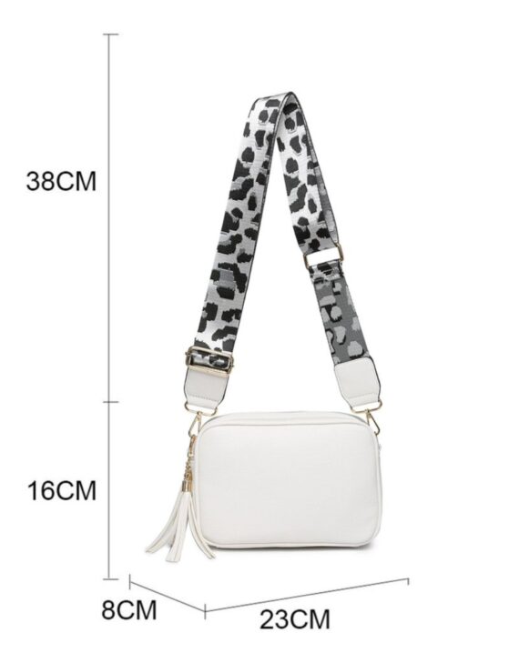 Dina Leopard Print Strap Cross Body Bag - White