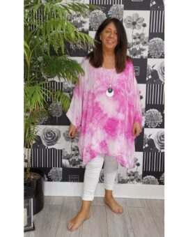 Gabby Tie Dye Top With Necklace - Pink