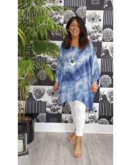 Gabby Tie Dye Top With Necklace - Navy