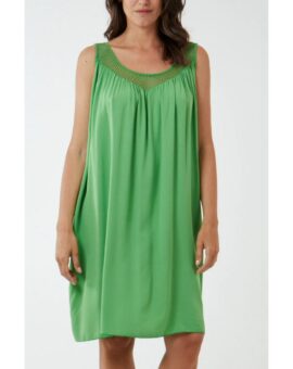 Fiona Mesh Yoke Sleeveless Dress - Apple Green