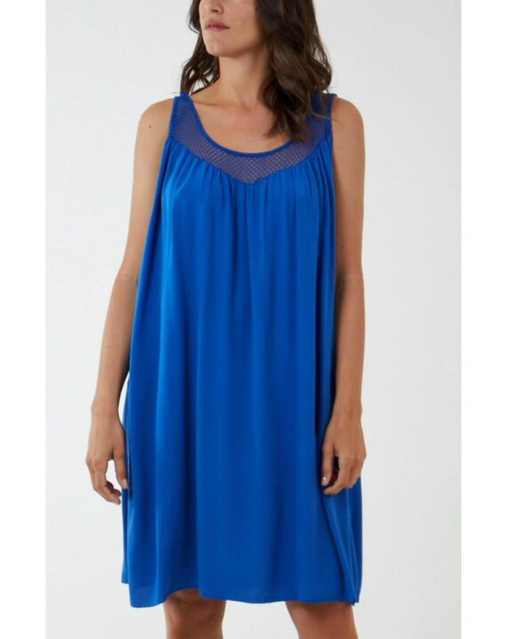 Fiona Mesh Yoke Sleeveless Dress - Royal Blue