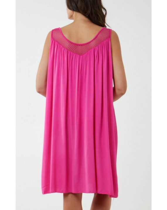 Fiona Mesh Yoke Sleeveless Dress - Hot Pink
