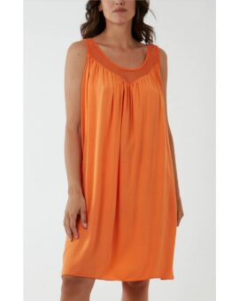 Fiona Mesh Yoke Sleeveless Dress - Orange