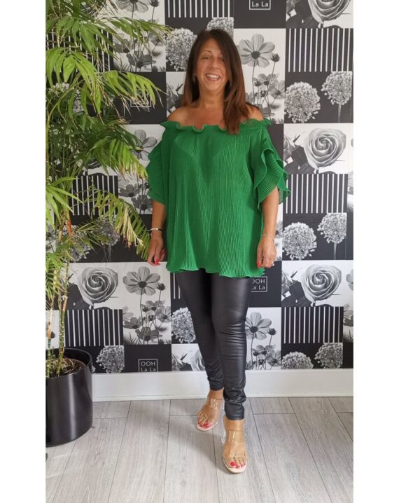 Daphne Puff Sleeve Pleated Top - Green