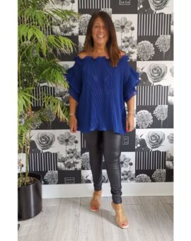 Daphne Puff Sleeve Pleated Top - Blue