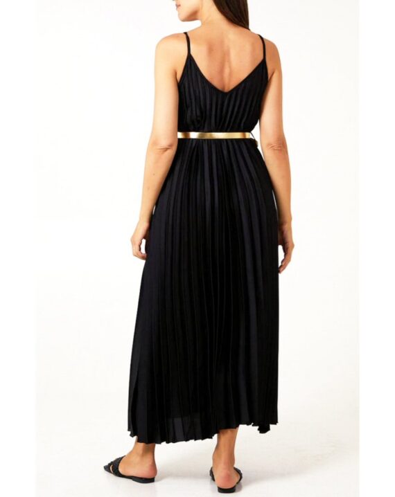 Brittany Satin Pleated Maxi Dress - Black