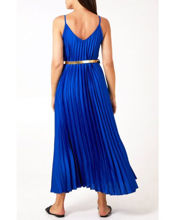 Brittany Satin Pleated Maxi Dress - Royal Blue