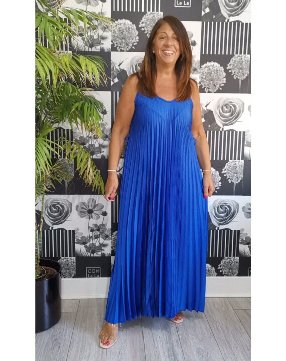 Brittany Satin Pleated Maxi Dress - Royal Blue