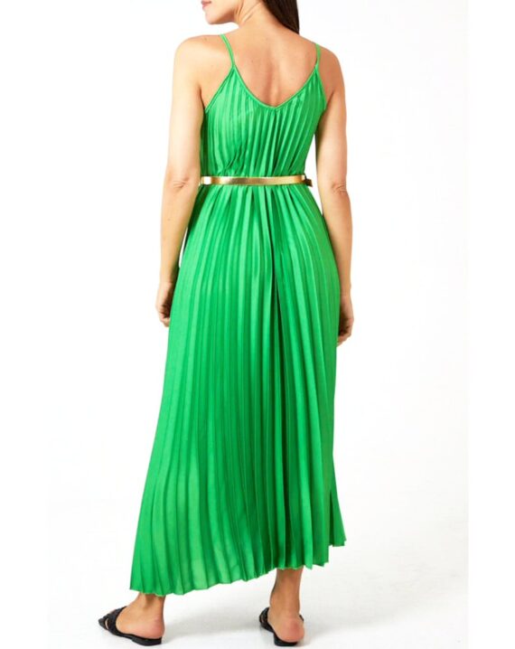 Brittany Satin Pleated Maxi Dress - Green