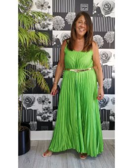 Brittany Satin Pleated Maxi Dress - Green