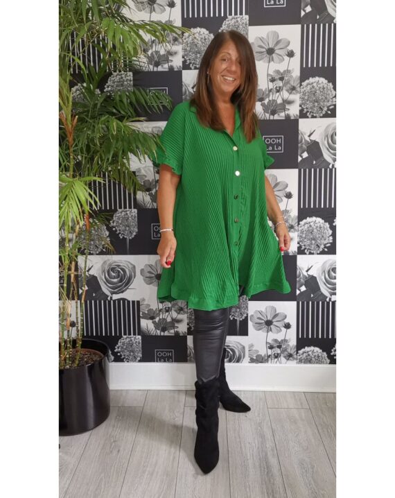 Ava Pleated Shirt Dress - Green