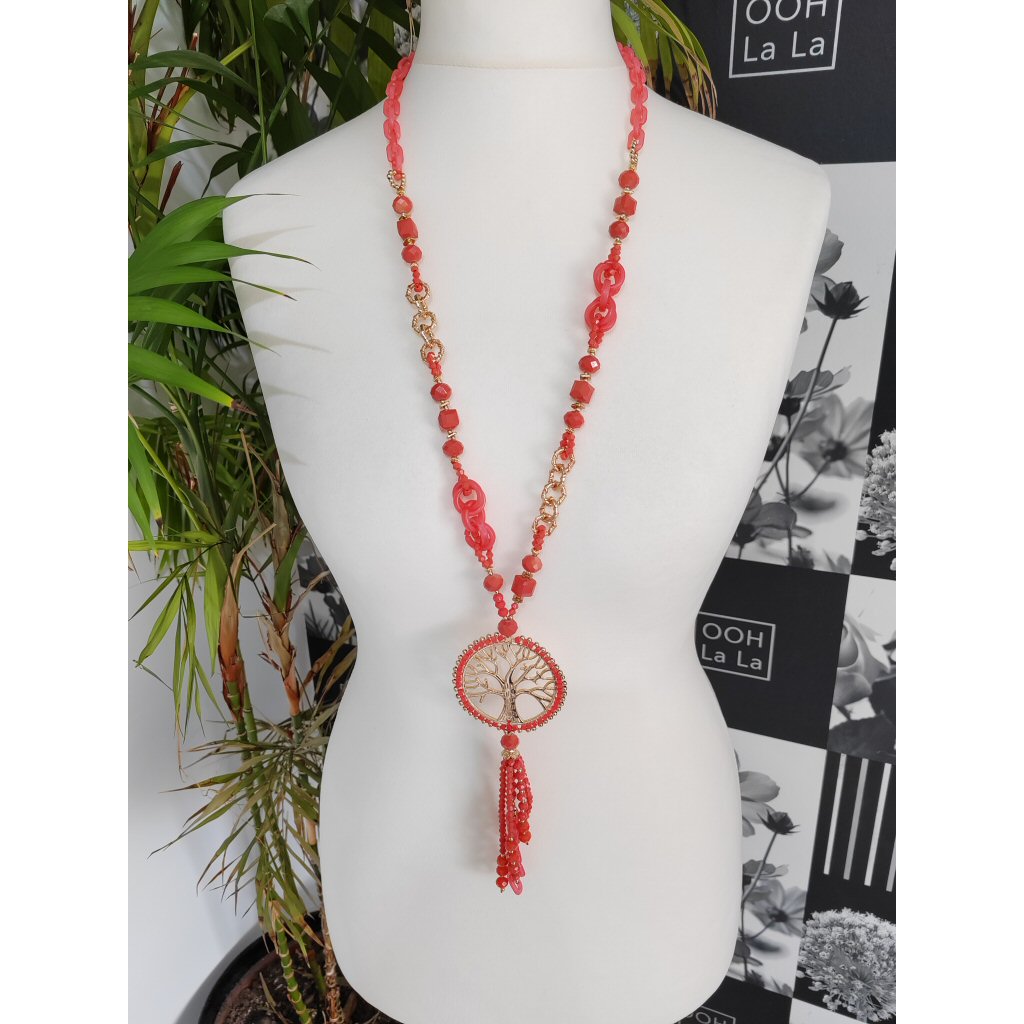 Tree Of Life Necklace - Coral