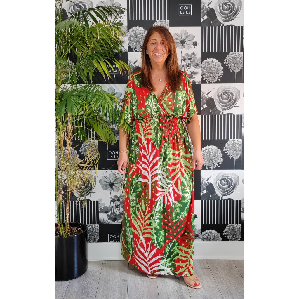 Dina Leaf Print Maxi Dress - Red - Forbidden Fashion