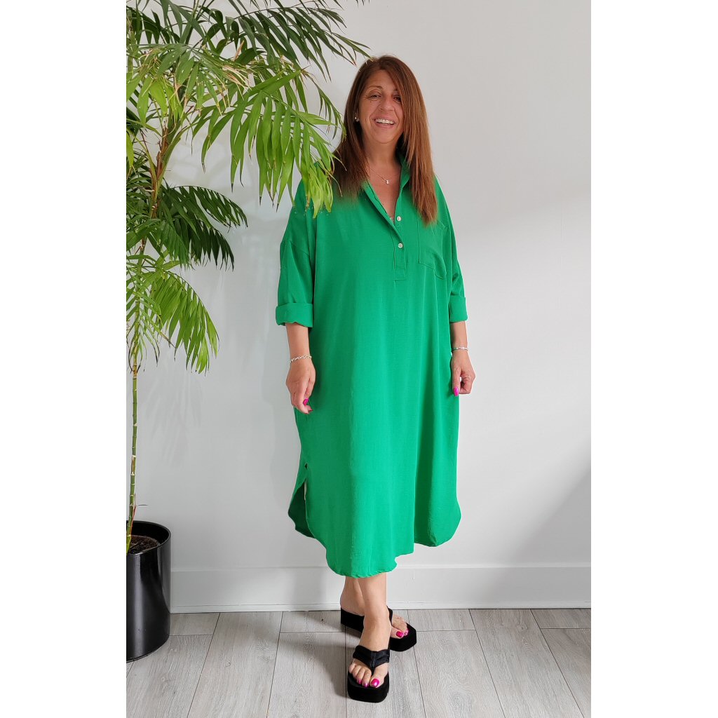 Sonia Oversized Shirt Dress - Green - Forbidden Fashion