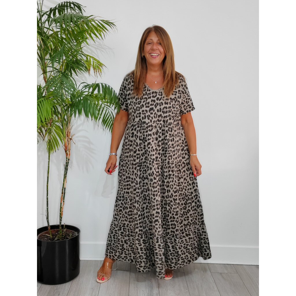 Jennifer Leopard Print Maxi Dress - Mocha