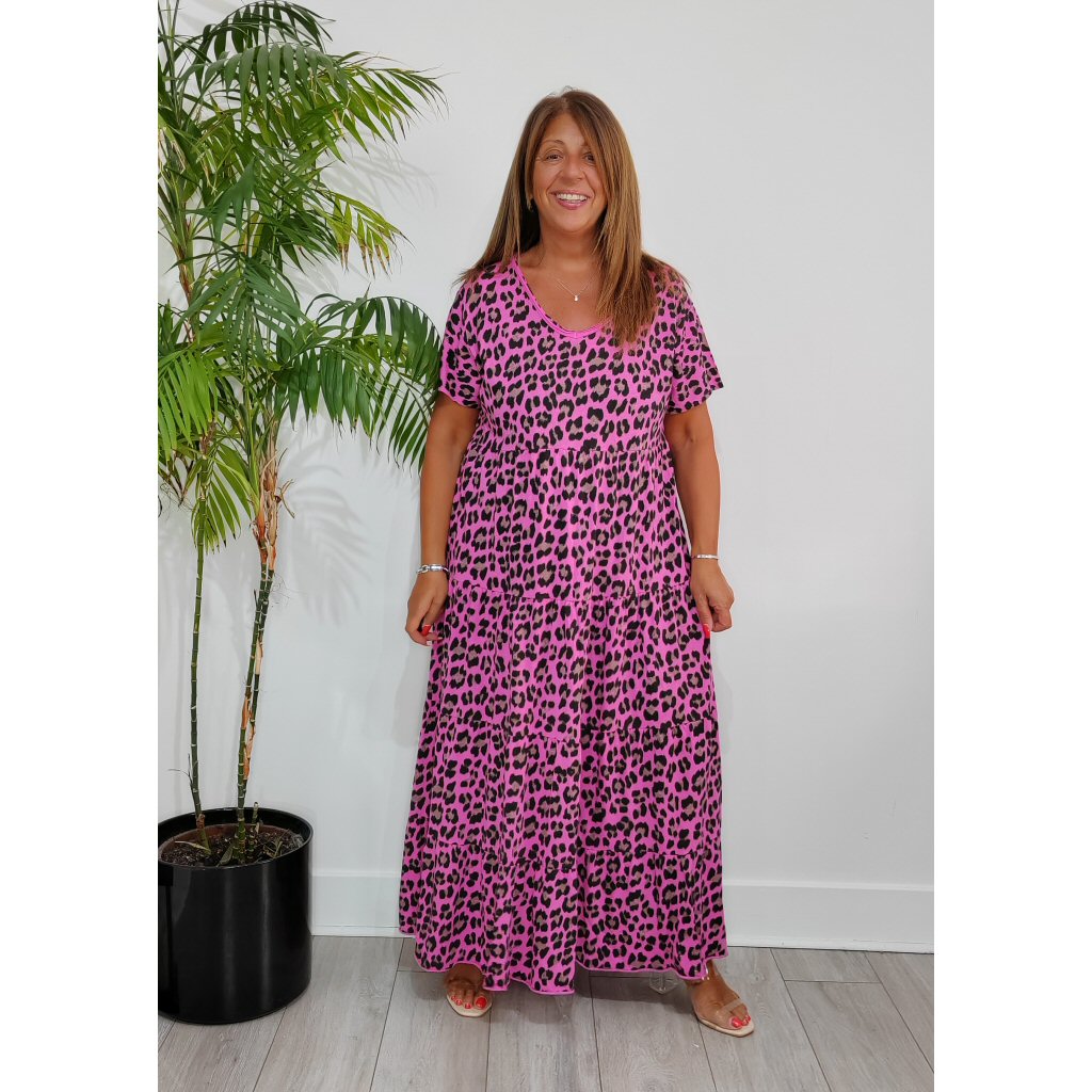 Jennifer Leopard Print Maxi Dress - Pink