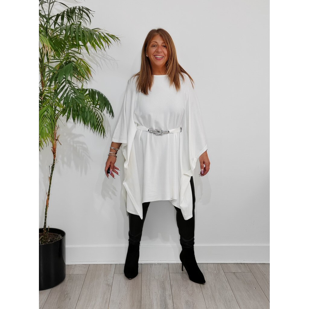 Lucy Sparks Crystal Belt Poncho - Winter White