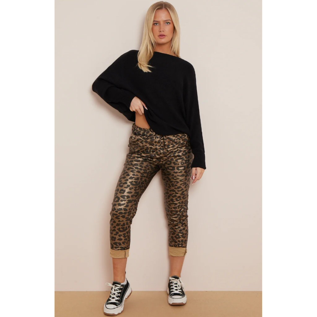 Louiza Metallic Leopard Print PU Trousers - Gold