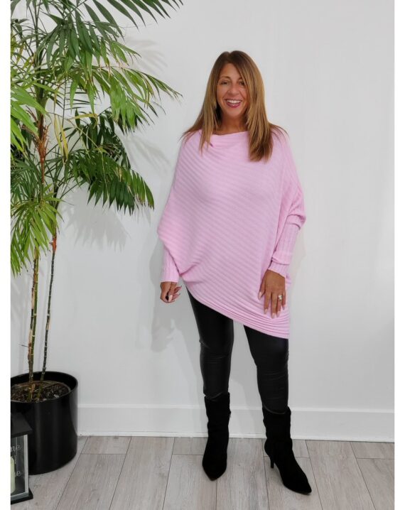 Lizzy Ribbed Asymmetric Jumper - Baby Pink